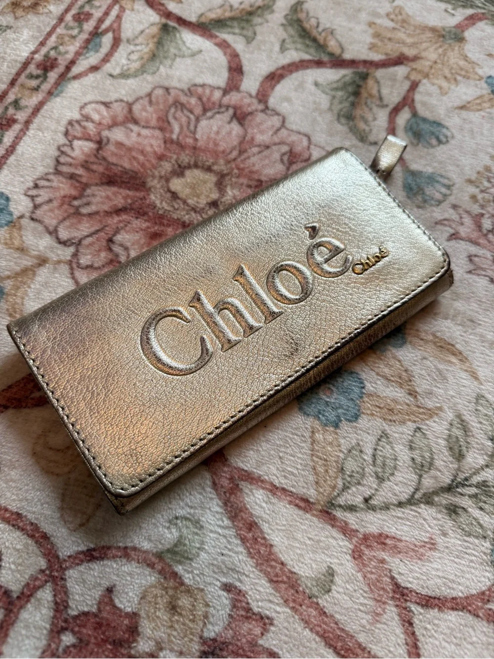 Chloé Metallic Gold Leather Long Wallet